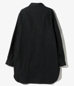Zipped Pullover Long Shirt - Black - Cotton Flannel Twill