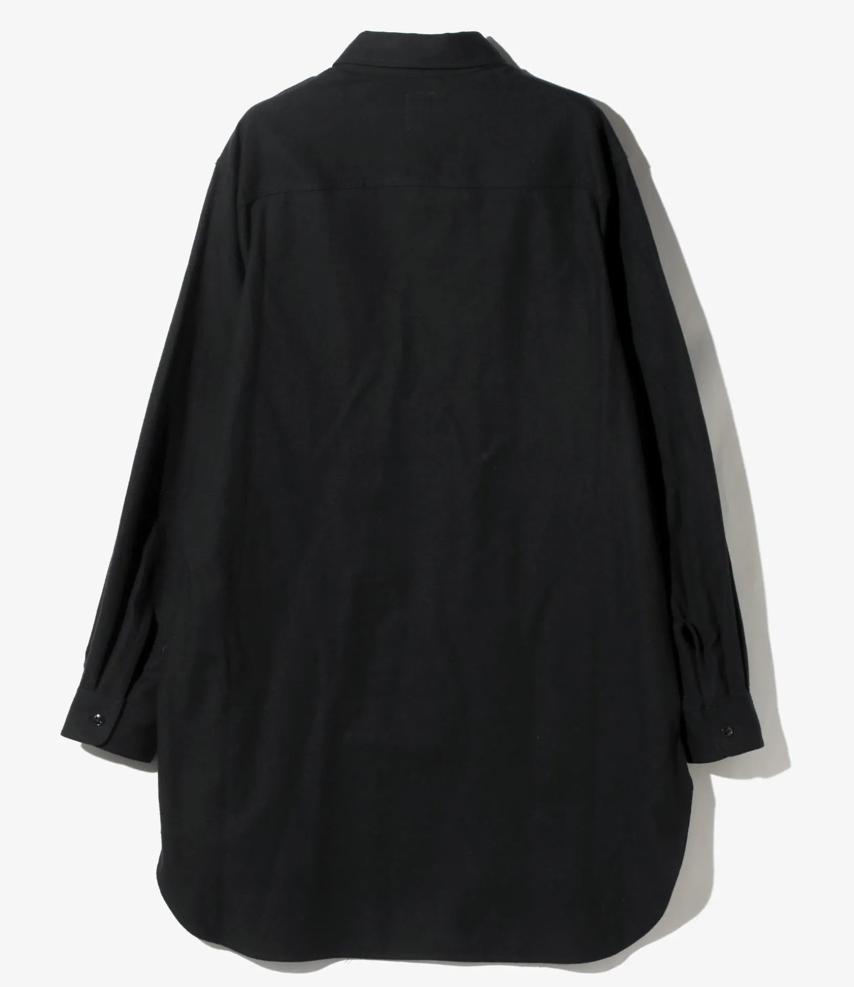 Zipped Pullover Long Shirt - Black - Cotton Flannel Twill
