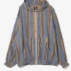 Zipped Work Hoody - Beige/Blue - Stripe Cut Jacquard