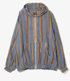 Zipped Work Hoody - Beige/Blue - Stripe Cut Jacquard