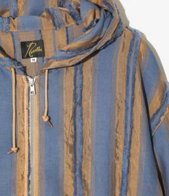 Zipped Work Hoody - Beige/Blue - Stripe Cut Jacquard