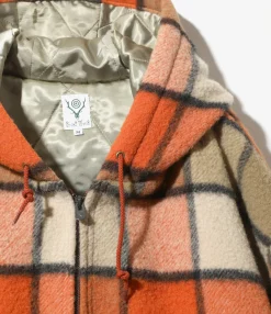 Zipped Work Hoody - Brick - Wool Brushed Plaid Twill
