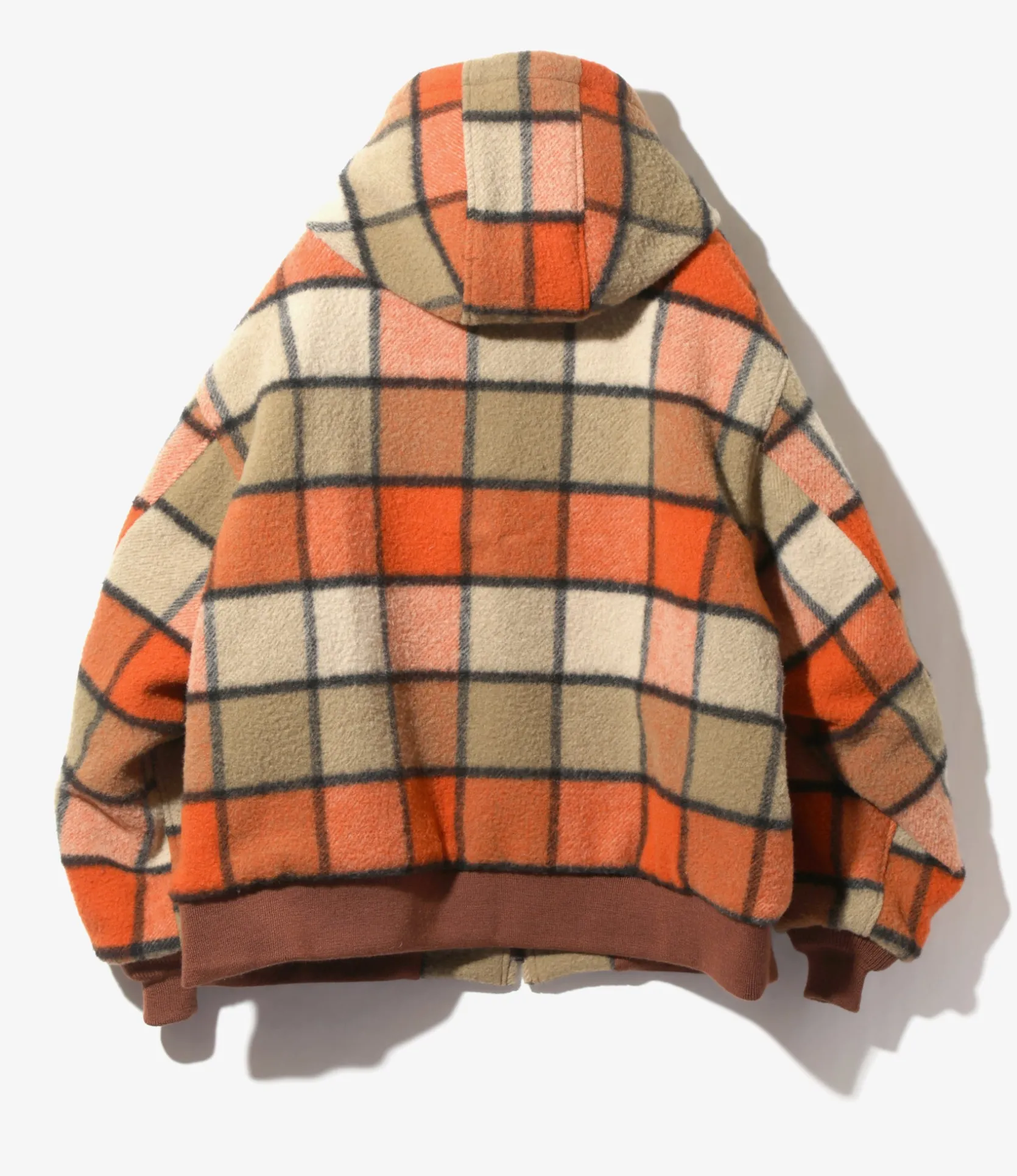 Zipped Work Hoody - Brick - Wool Brushed Plaid Twill