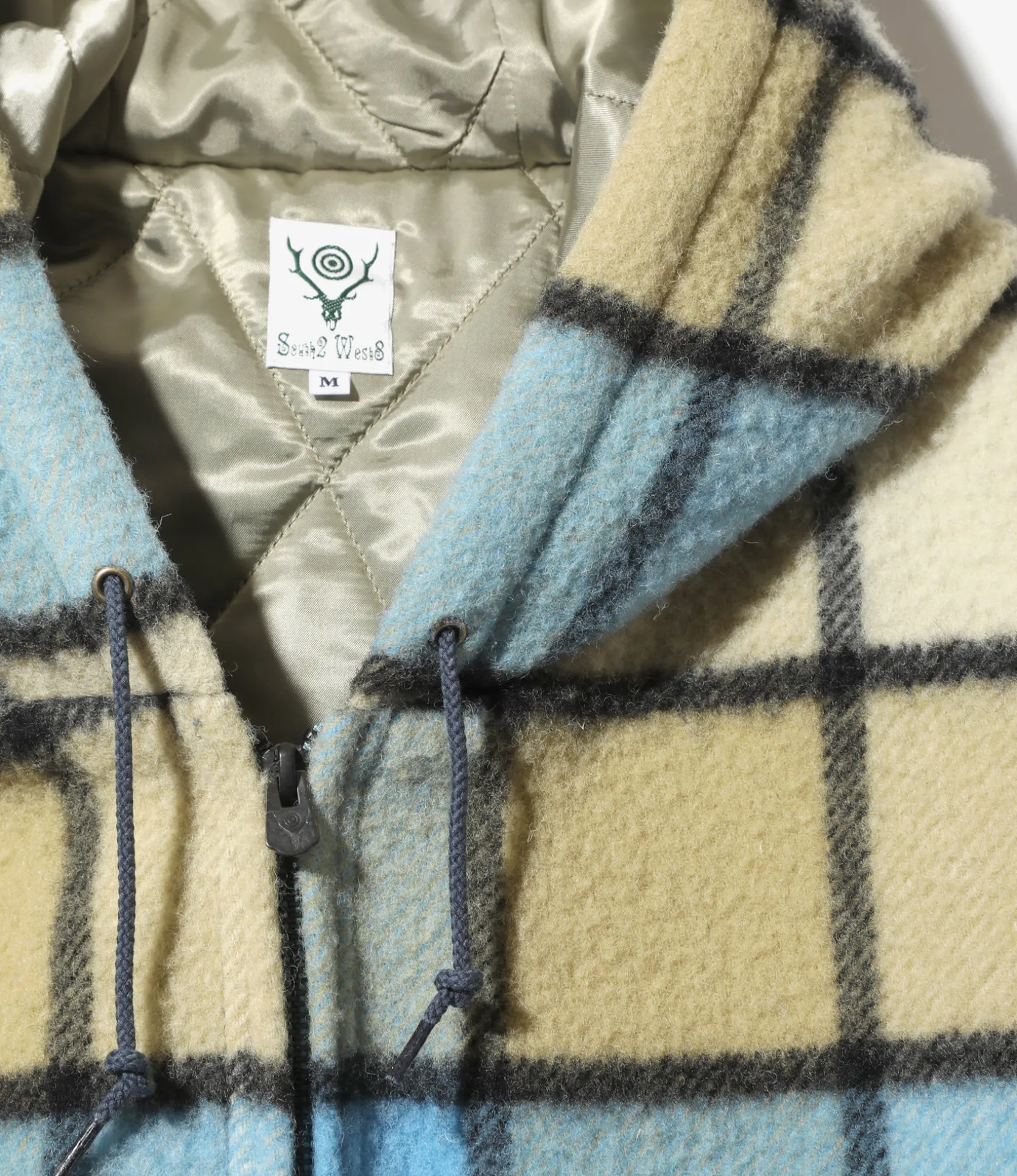 Zipped Work Hoody - Sax - Wool Brushed Plaid Twill