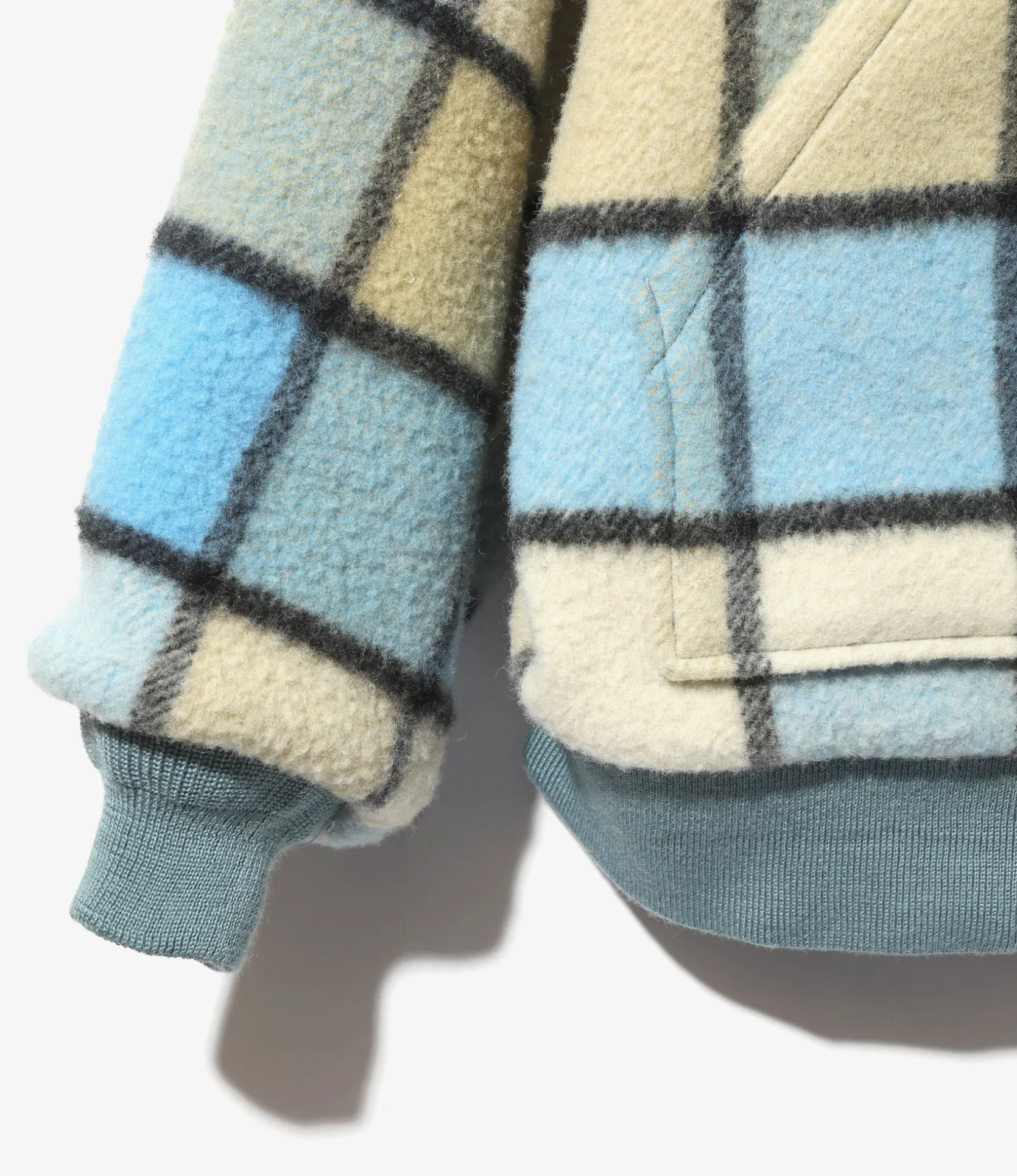 Zipped Work Hoody - Sax - Wool Brushed Plaid Twill