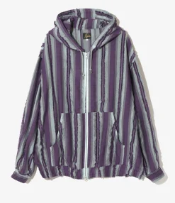 Zipped Work Hoody - Sax/Purple - Stripe Cut Jacquard